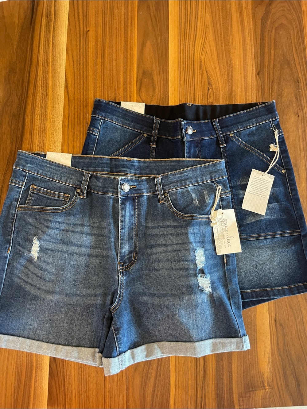 NWT 2 Pair of Grace & Lace Dark Blue Denim Shorts - Size 14
